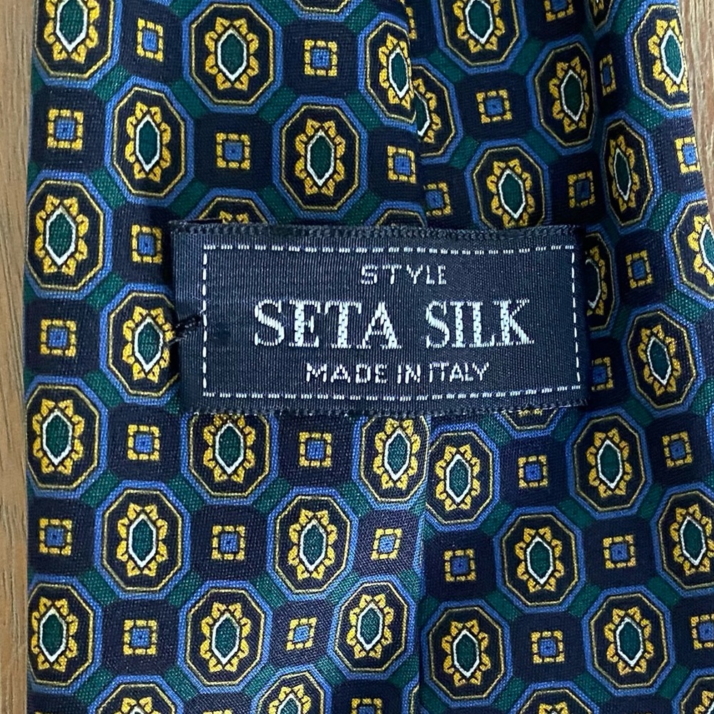 Men's Green Patterned Seta Silk Italian Tie - Picture 6 of 6